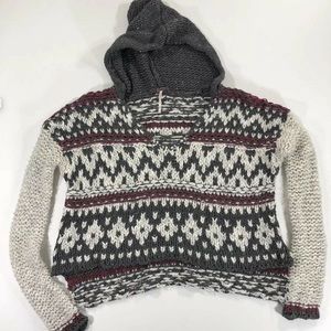 Free People Cropped Crochet Knit Sweater w/ Hood